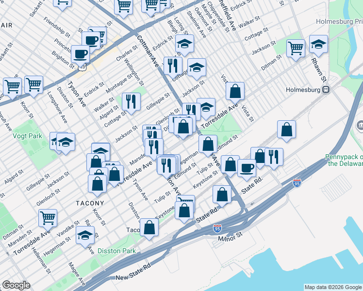 map of restaurants, bars, coffee shops, grocery stores, and more near in Philadelphia