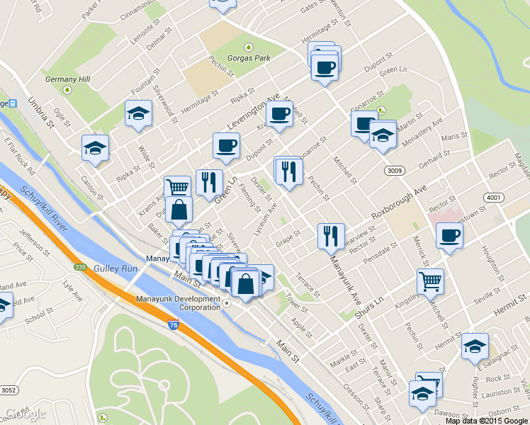 map of restaurants, bars, coffee shops, grocery stores, and more near 283 Gay Street in Philadelphia