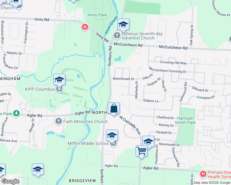 map of restaurants, bars, coffee shops, grocery stores, and more near 2828 Sunbury Road in Columbus