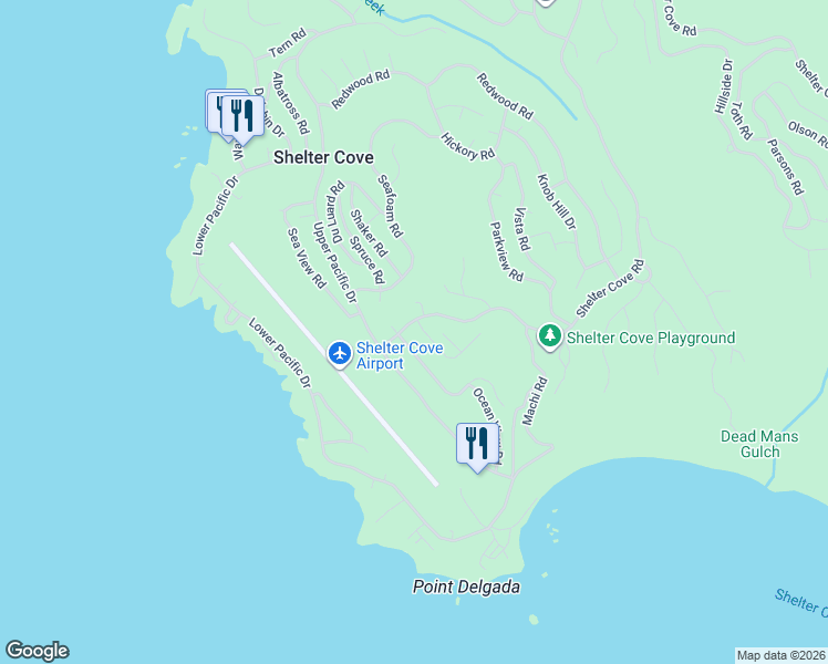 map of restaurants, bars, coffee shops, grocery stores, and more near 16 Fawn Drive in Whitethorn