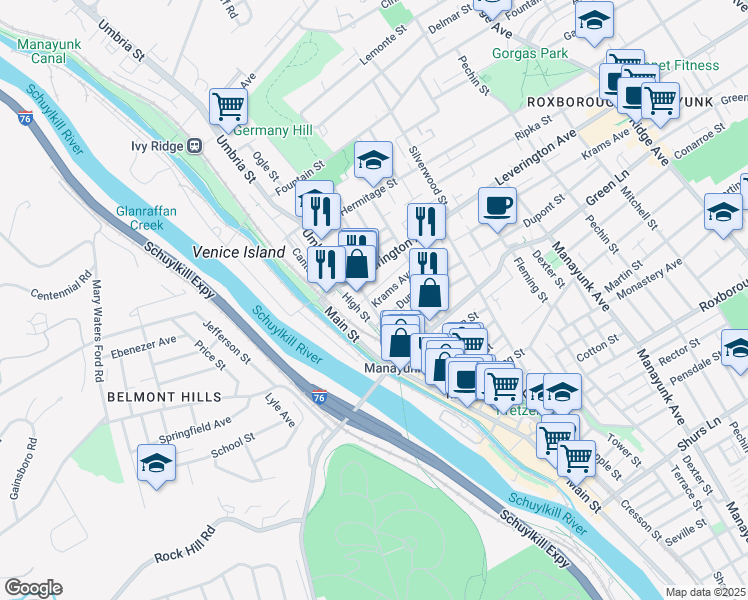 map of restaurants, bars, coffee shops, grocery stores, and more near in Philadelphia