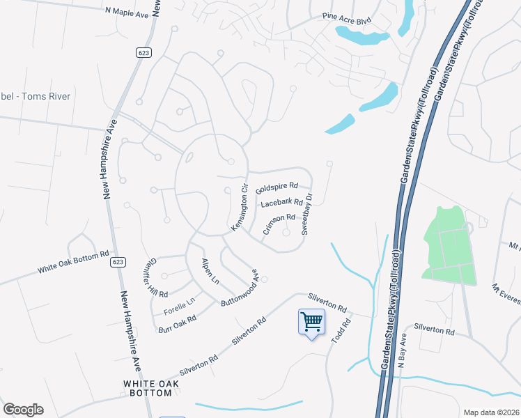 map of restaurants, bars, coffee shops, grocery stores, and more near 1586 Crimson Road in Toms River