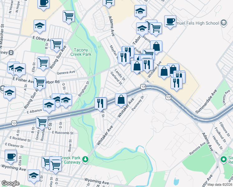 map of restaurants, bars, coffee shops, grocery stores, and more near 4070 Roosevelt Boulevard in Philadelphia
