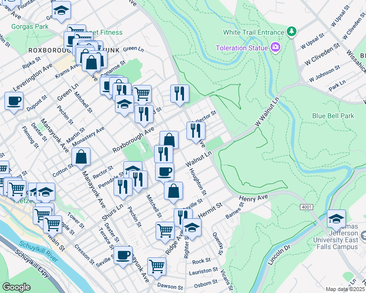 map of restaurants, bars, coffee shops, grocery stores, and more near 552 Jamestown Street in Philadelphia