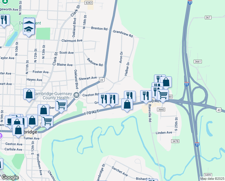 map of restaurants, bars, coffee shops, grocery stores, and more near 1920 Creston Road in Cambridge
