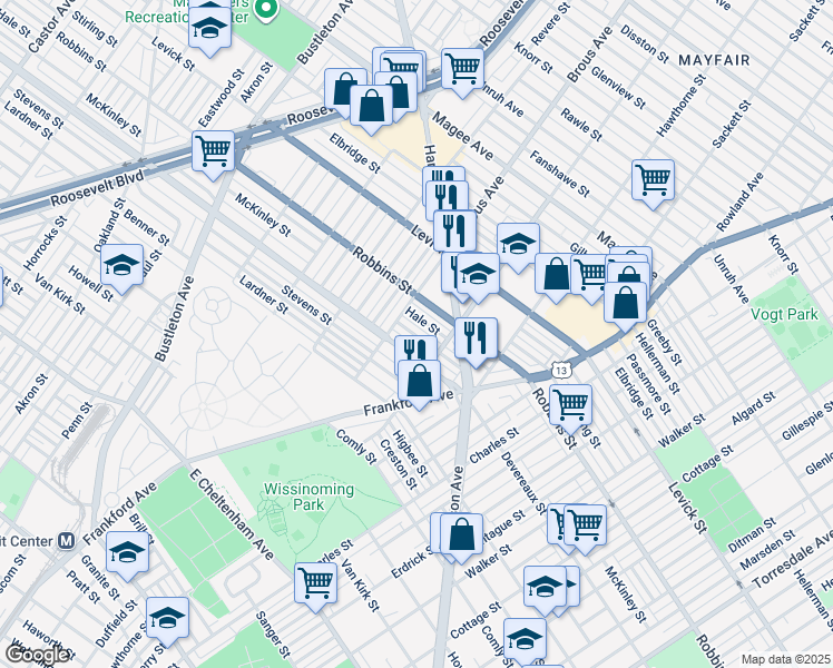 map of restaurants, bars, coffee shops, grocery stores, and more near 2953 McKinley Street in Philadelphia