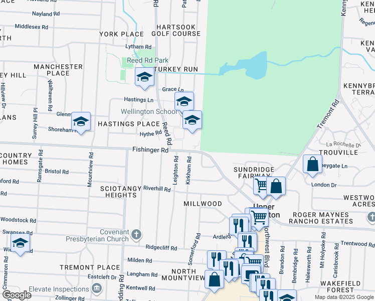 map of restaurants, bars, coffee shops, grocery stores, and more near 1850 Fishinger Road in Columbus