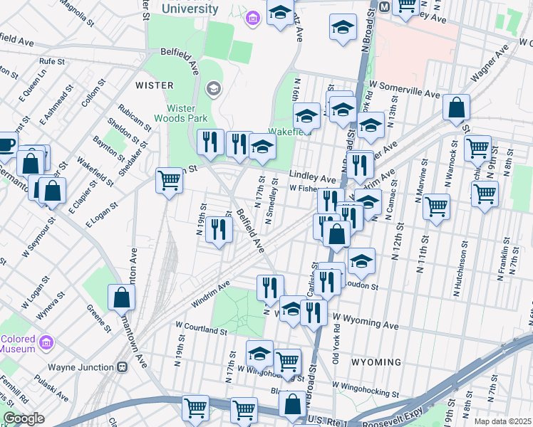 map of restaurants, bars, coffee shops, grocery stores, and more near 4944 North Smedley Street in Philadelphia