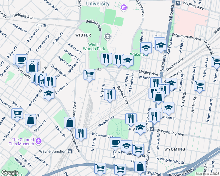 map of restaurants, bars, coffee shops, grocery stores, and more near 1817 Sulis Street in Philadelphia