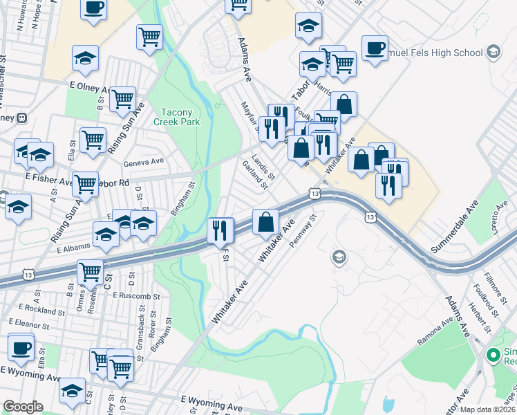 map of restaurants, bars, coffee shops, grocery stores, and more near 4070 Roosevelt Boulevard in Philadelphia