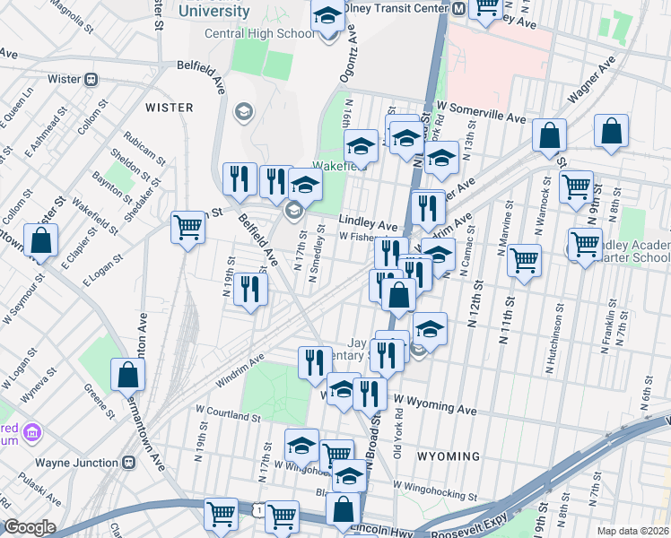 map of restaurants, bars, coffee shops, grocery stores, and more near 4937 North 16th Street in Philadelphia
