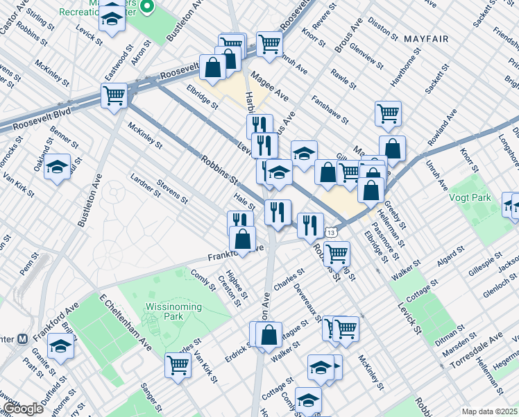 map of restaurants, bars, coffee shops, grocery stores, and more near 2961 Hale Street in Philadelphia