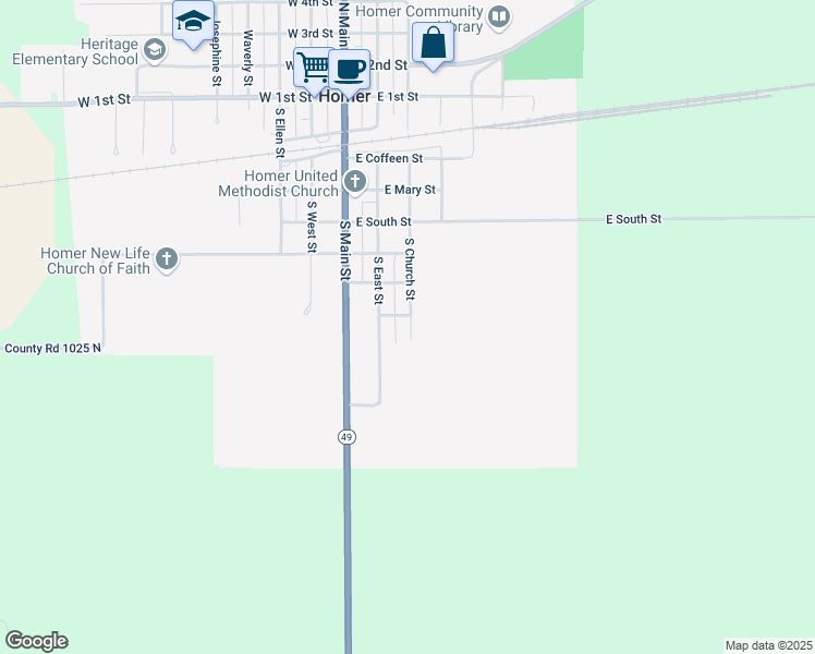 map of restaurants, bars, coffee shops, grocery stores, and more near 706 South Church Street in Homer