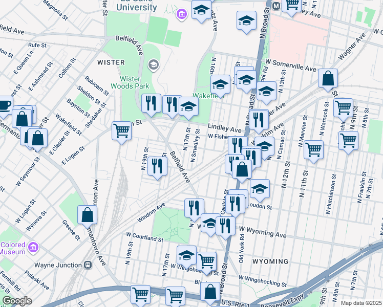 map of restaurants, bars, coffee shops, grocery stores, and more near 4948 North Smedley Street in Philadelphia