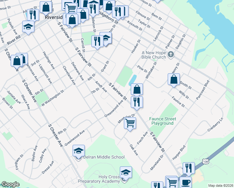 map of restaurants, bars, coffee shops, grocery stores, and more near 914 South Fairview Street in Riverside