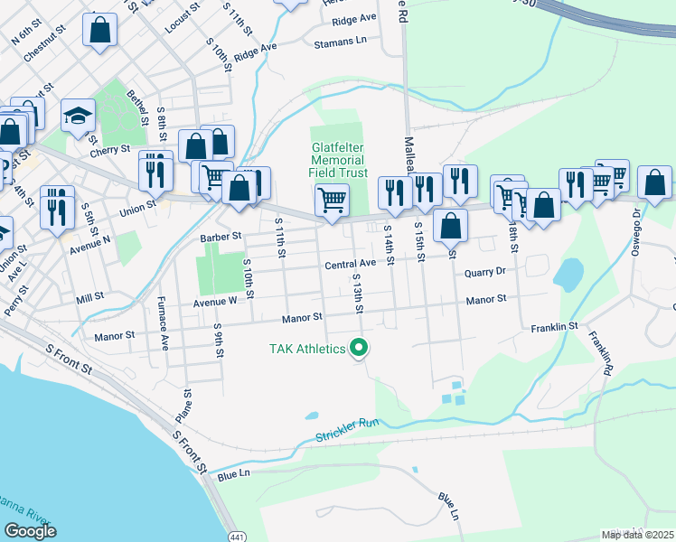 map of restaurants, bars, coffee shops, grocery stores, and more near 1236 Central Avenue in Columbia