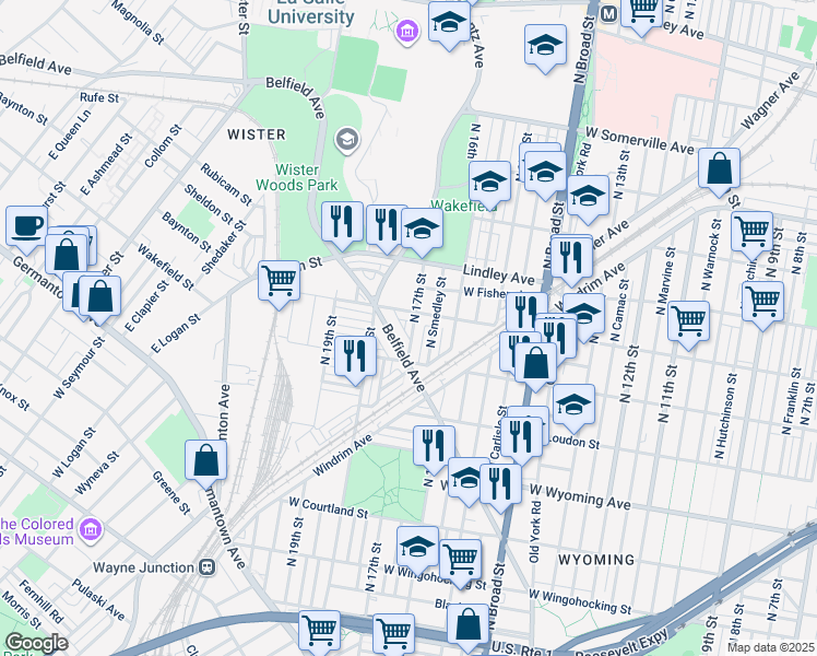 map of restaurants, bars, coffee shops, grocery stores, and more near 4930 North 17th Street in Philadelphia