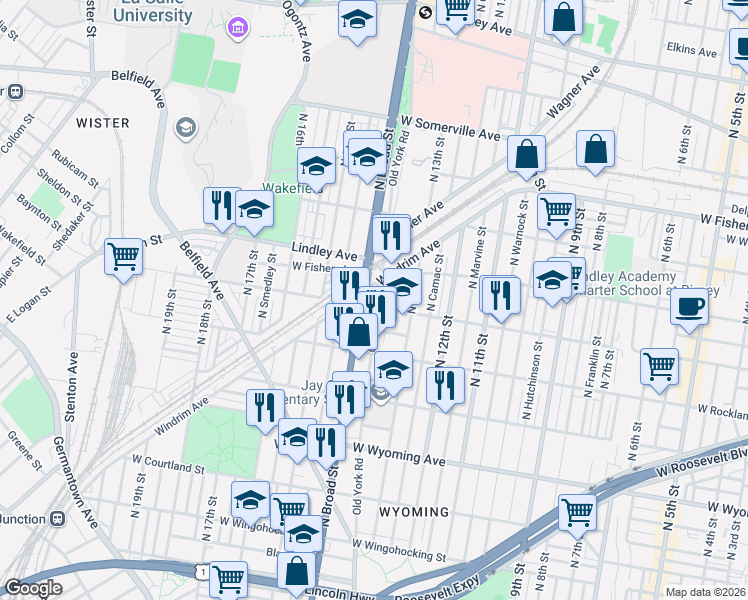 map of restaurants, bars, coffee shops, grocery stores, and more near in Philadelphia