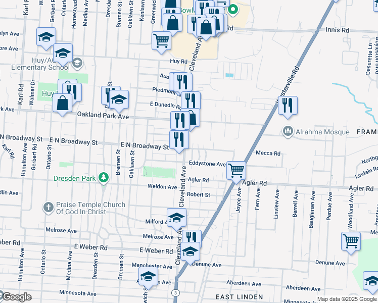 map of restaurants, bars, coffee shops, grocery stores, and more near 3002 Clevelawn Place in Columbus
