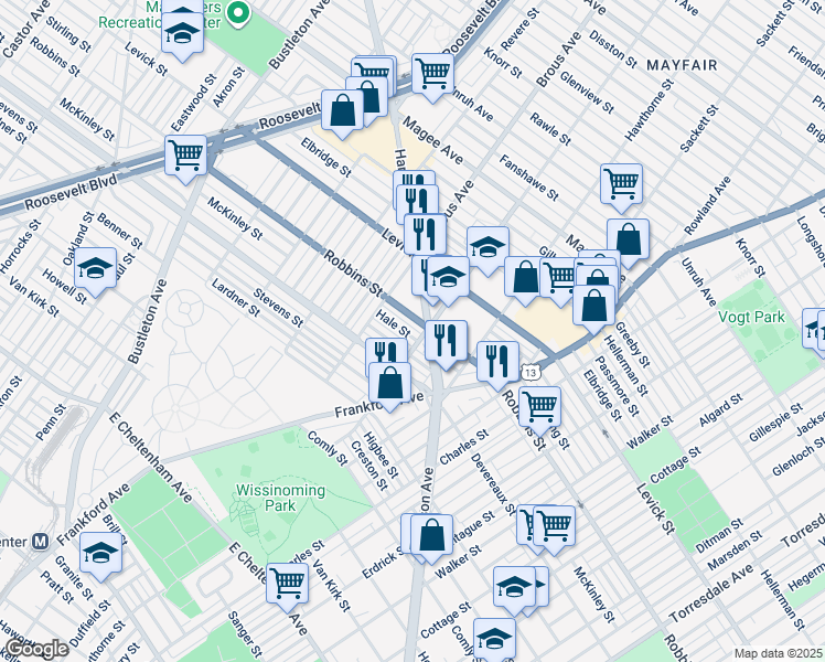 map of restaurants, bars, coffee shops, grocery stores, and more near 2953 Hale Street in Philadelphia
