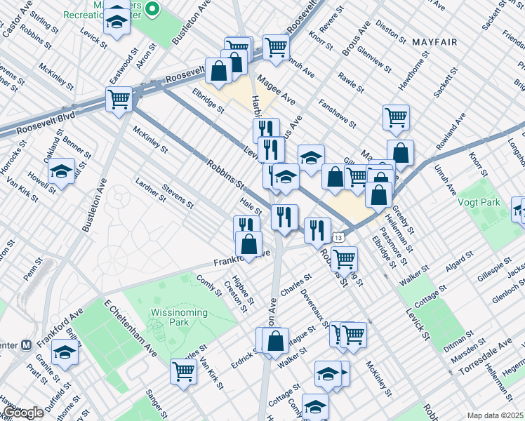 map of restaurants, bars, coffee shops, grocery stores, and more near 2951 Hale Street in Philadelphia