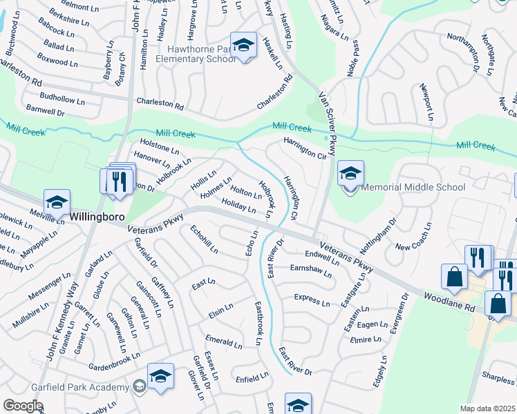 map of restaurants, bars, coffee shops, grocery stores, and more near 41 Holiday Lane in Willingboro