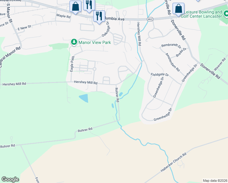 map of restaurants, bars, coffee shops, grocery stores, and more near 332 Rohrer Road in Mountville