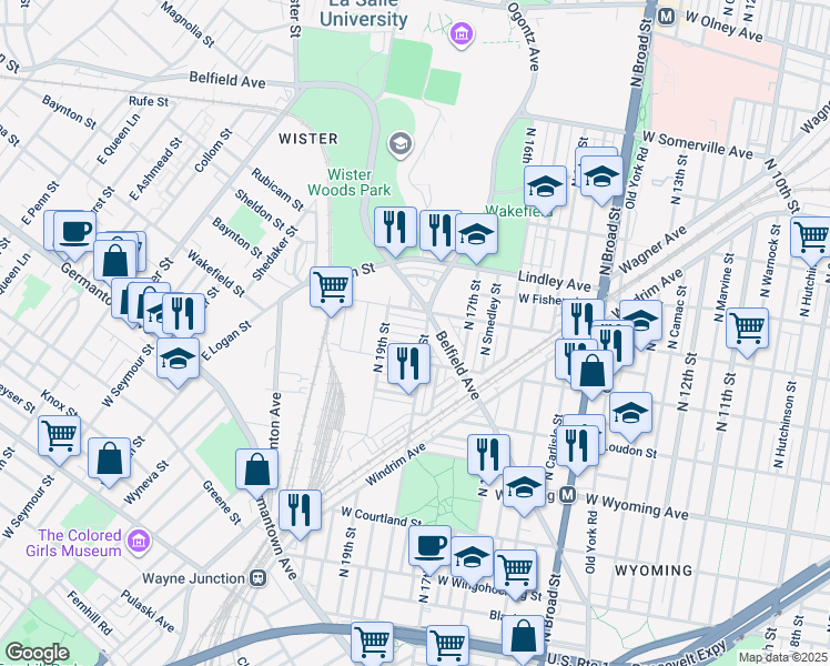 map of restaurants, bars, coffee shops, grocery stores, and more near 1810 West Albanus Street in Philadelphia