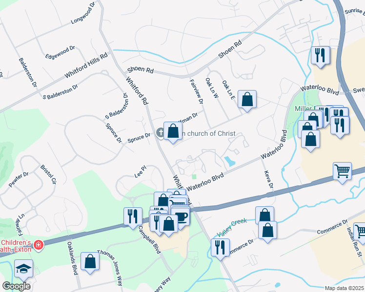 map of restaurants, bars, coffee shops, grocery stores, and more near 328 West Swedesford Road in Exton