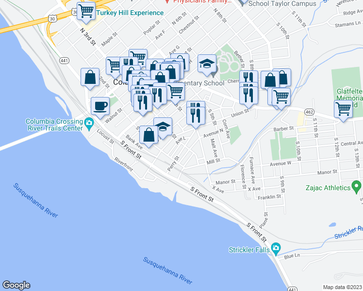 map of restaurants, bars, coffee shops, grocery stores, and more near 226 South 3rd Street in Columbia