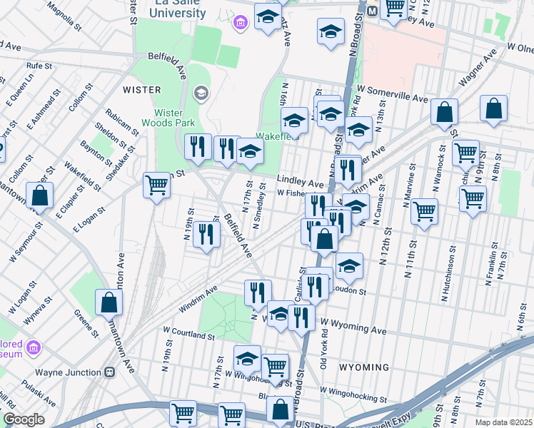map of restaurants, bars, coffee shops, grocery stores, and more near 1604 West Ruscomb Street in Philadelphia