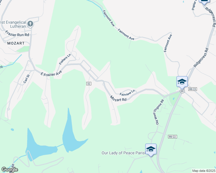 map of restaurants, bars, coffee shops, grocery stores, and more near 751 Mozart Road in Wheeling
