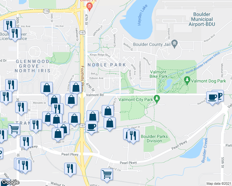 map of restaurants, bars, coffee shops, grocery stores, and more near in Boulder