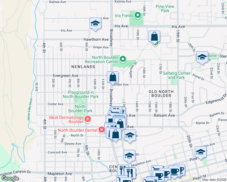 map of restaurants, bars, coffee shops, grocery stores, and more near 2950 Colorado 7 in Boulder