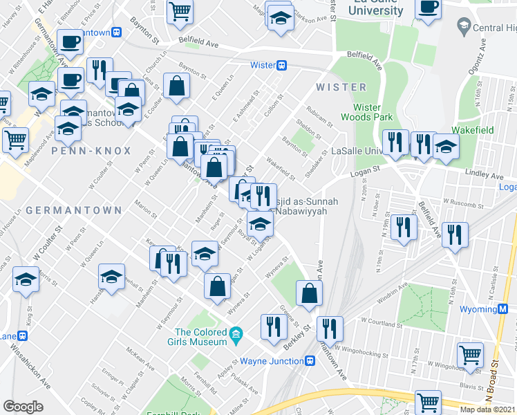 map of restaurants, bars, coffee shops, grocery stores, and more near 4948 Germantown Avenue in Philadelphia