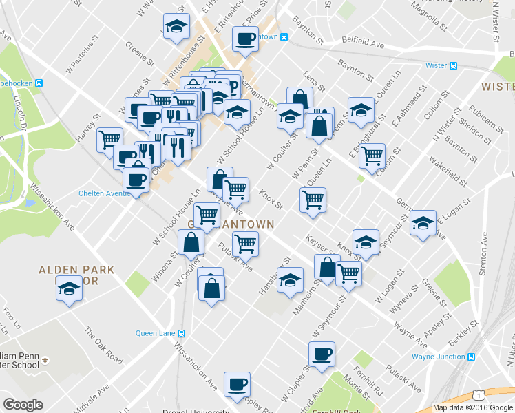 map of restaurants, bars, coffee shops, grocery stores, and more near in Philadelphia