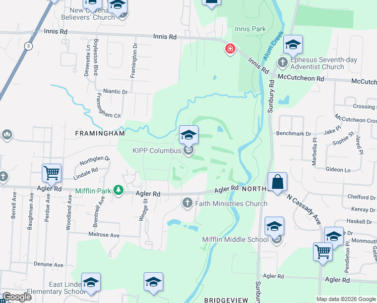 map of restaurants, bars, coffee shops, grocery stores, and more near 2900 Inspire Drive in Columbus