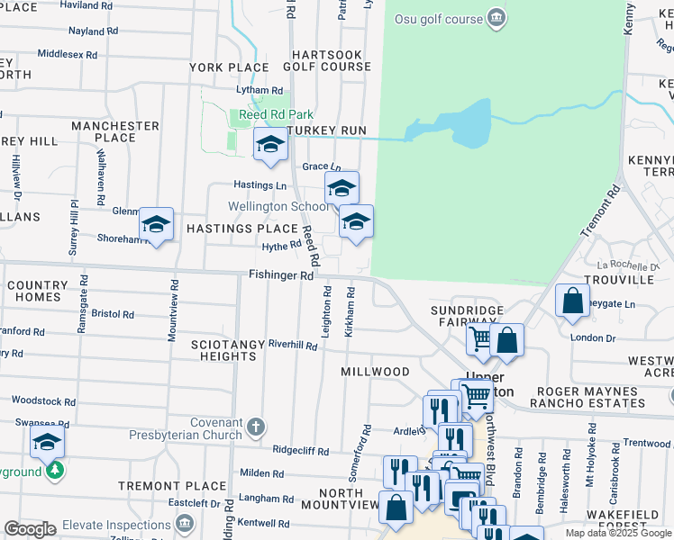 map of restaurants, bars, coffee shops, grocery stores, and more near 1850 Fishinger Road in Columbus
