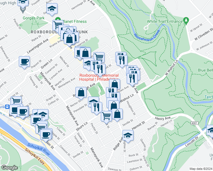 map of restaurants, bars, coffee shops, grocery stores, and more near 552 Rector Street in Philadelphia