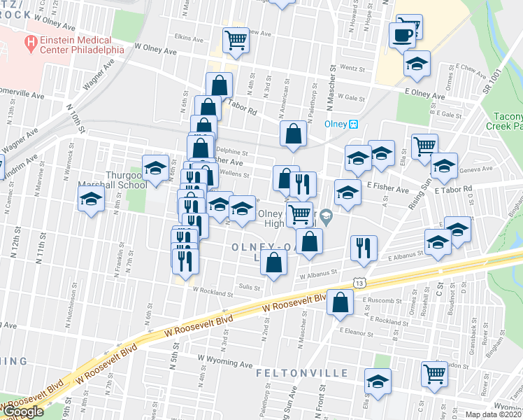 map of restaurants, bars, coffee shops, grocery stores, and more near 253 Rubicam Street in Philadelphia