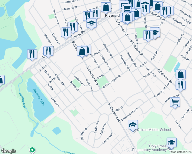 map of restaurants, bars, coffee shops, grocery stores, and more near 410 South Chester Avenue in Delran