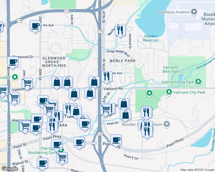 map of restaurants, bars, coffee shops, grocery stores, and more near in Boulder