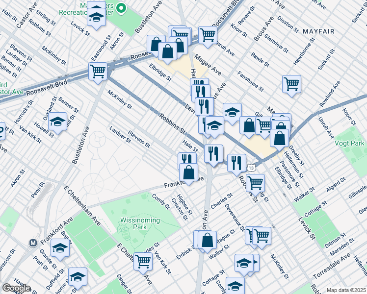 map of restaurants, bars, coffee shops, grocery stores, and more near 2909 McKinley Street in Philadelphia