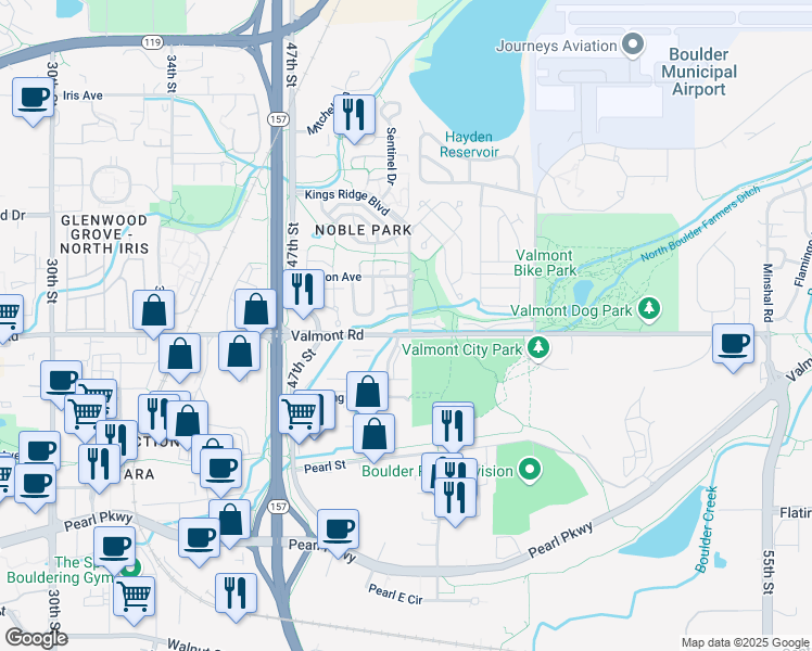 map of restaurants, bars, coffee shops, grocery stores, and more near in Boulder