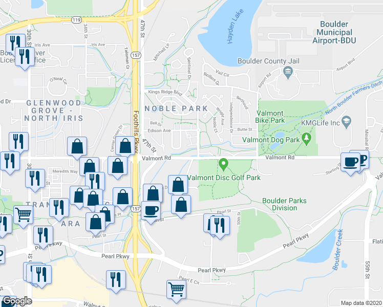 map of restaurants, bars, coffee shops, grocery stores, and more near in Boulder