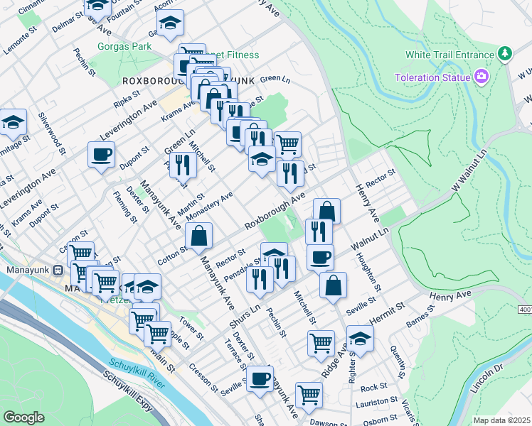 map of restaurants, bars, coffee shops, grocery stores, and more near in Philadelphia