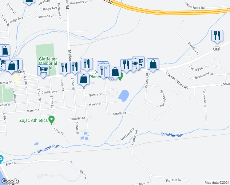 map of restaurants, bars, coffee shops, grocery stores, and more near 1825 Quarry Drive in Columbia