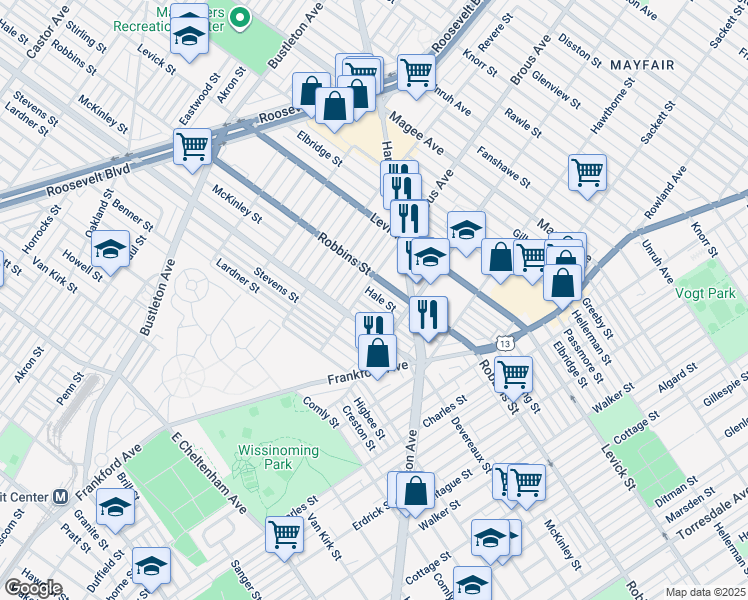 map of restaurants, bars, coffee shops, grocery stores, and more near 2916 Hale Street in Philadelphia