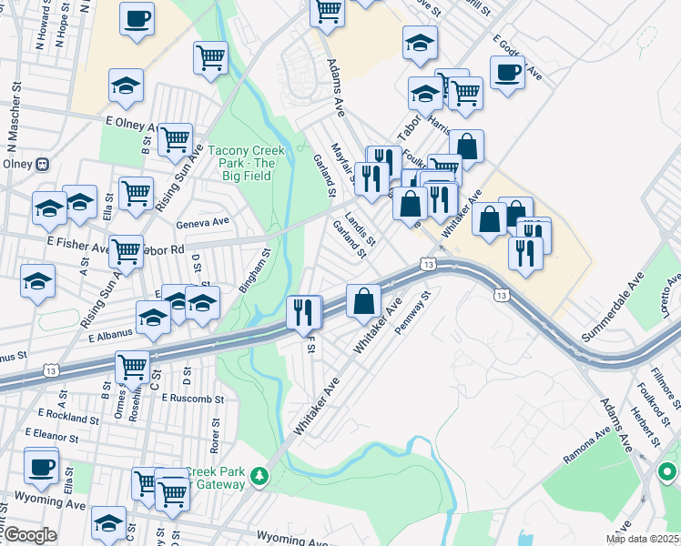 map of restaurants, bars, coffee shops, grocery stores, and more near 771 Smylie Road in Philadelphia