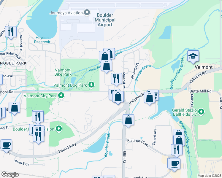 map of restaurants, bars, coffee shops, grocery stores, and more near 3005 Sterling Circle in Boulder